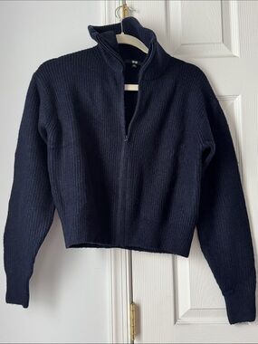 Cozy Navy Zip Ribbed Turtleneck Sweater